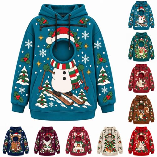 Christmas Pet Pouch Hoodie Womens Cat Carrier Cute Print Fleece Sweatshirts - image 1
