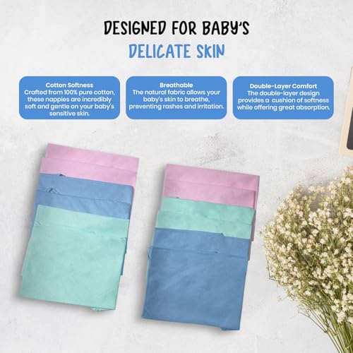 Image of Nappy for New Born Baby - Set of 12 Pcs /Cotton Cloth Langot for Babies, 0-6 Months, Double Layer Nappies, V Shaped, Washable and Reusable, Pack of 12