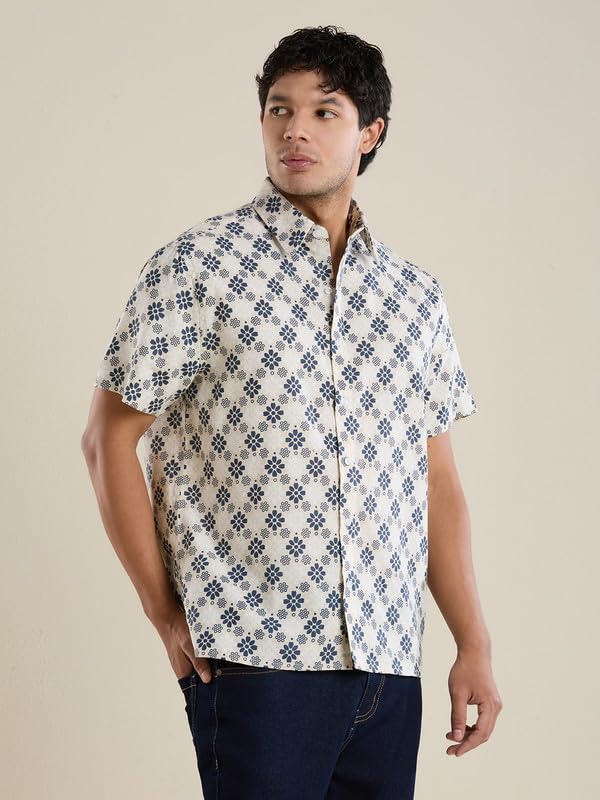 Image of MARK & ALBERT Men's Half Sleeve Linen Slim Fit Shirt
