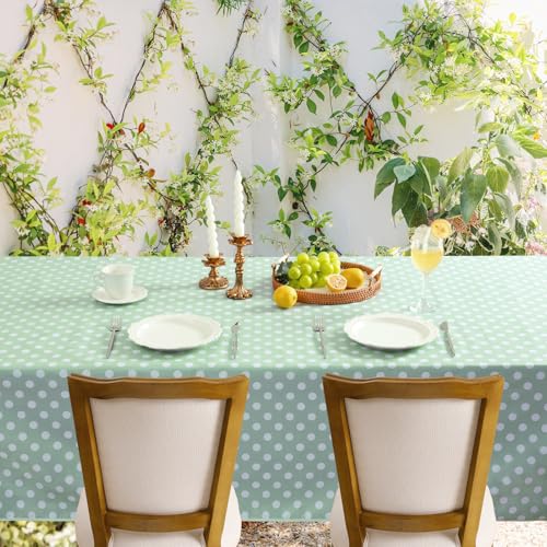 Romanstile Outdoor Tischdecke wetterfest 140x180 cm Wachstuchtischdecke Hellgrün mit Punkten PVC Wasserdicht Tischdecken rechteckig Wachstuch für Ostern,Sommer,Kinderzimmer,Spielzimmer,Draußen,Garten