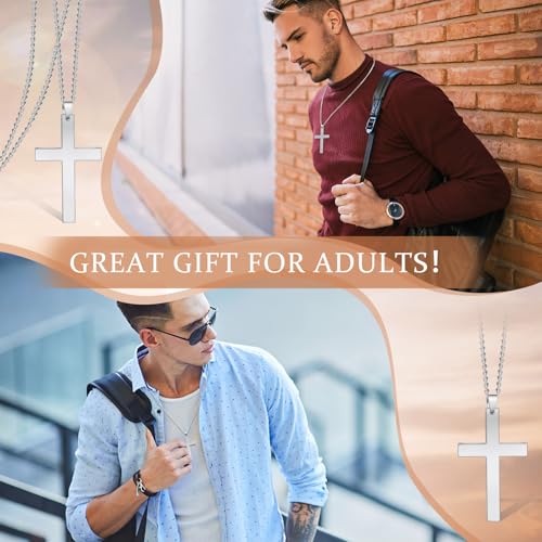12 Pieces Stainless Steel Cross Necklace Bulk for Men Cross Chain Necklace Silver Pendant Necklace Christian Gift Jewelry Gifts for Men4