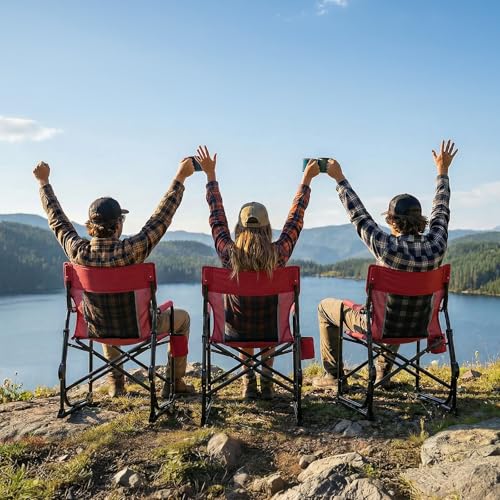 OLIXIS Outdoor Folding Rocking Chair for Adults, Portable Camping Lawn Chair with Mesh Back, Waterproof Armrests & Sturdy Frame, Foldable Seat for Patio, Beach, Camping, Red by OLIXIS - Used condition - Image 8