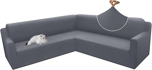 Arfntevss Fundas para sofá esquinero seccional, color gris, en forma de L, juego de fundas elásticas mágicas para sofá en forma de U, repelente al