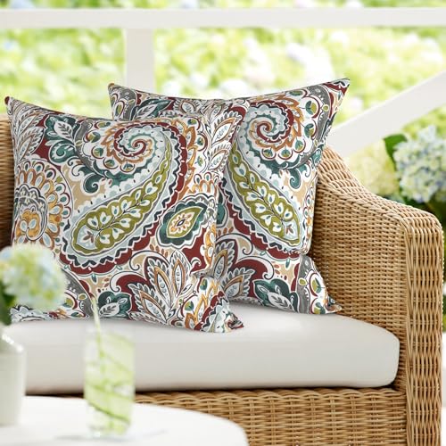 DYTXIII Pack of 2 Outdoor Waterproof Pillow Covers ONLY, 18"x18" Square Decorative Double Printed Throw Pillow Cases for Patio Couch Porch Furniture, Paisley Chilli