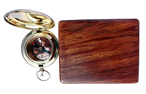 Brújula de bolsillo de latón con caja de madera de rosa THOR INSTRUMENTS, brújula para senderismo con estilo vintage miniatura 3