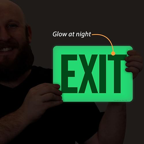 Miniatura 6 de SmartSign Letrero de "salida" con flecha derecha  Aluminio que brilla en la oscuridad de 4 x 6.5 pulgadas