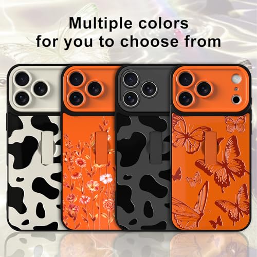 Image of for iPhone 17 Pro Case with Finger Strap Holder, Cute Cool Butterfly Print Pattern Design for Women Men, Shockproof Anti Scratch Hand Kickstand Protective Cover, Orange