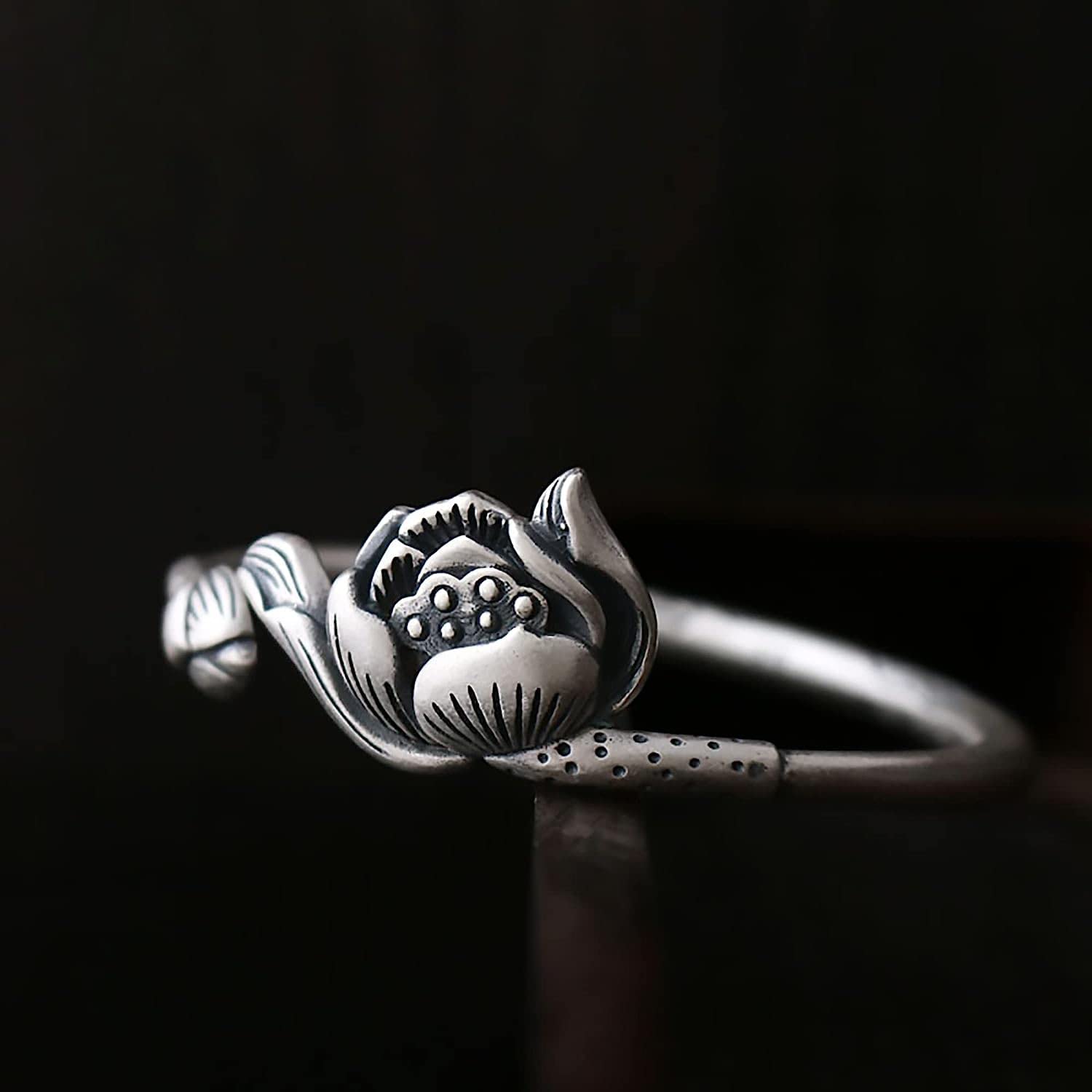 catene a catena, regolabili; Bracciale rigido aperto in argento sterling S990 for donna con motivi di loto e orchidea, 42 g