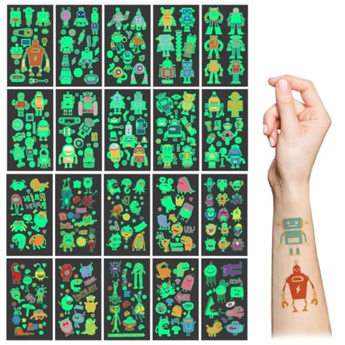 COYUN 20 folhas tatuagens luminosas para crianças, tatuagens temporárias, presentes colégio festa aniversário detalhe aniversário crianças, brinquedos calcamónias para crianças tatuagens para festas