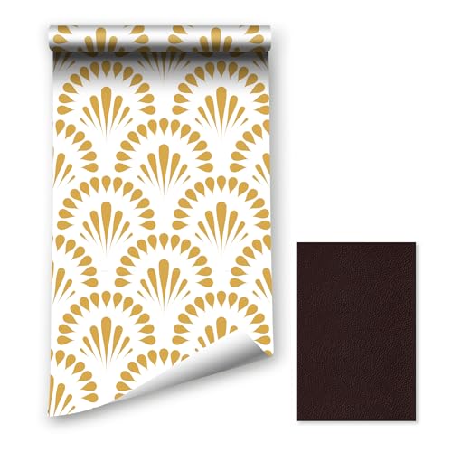 Papier peint autocollant blanc doré 44,5 x 400 cm motif géométrique fleurs abstraites film adhésif rétro pour salle de bain, salon, chambre à coucher, cuisine