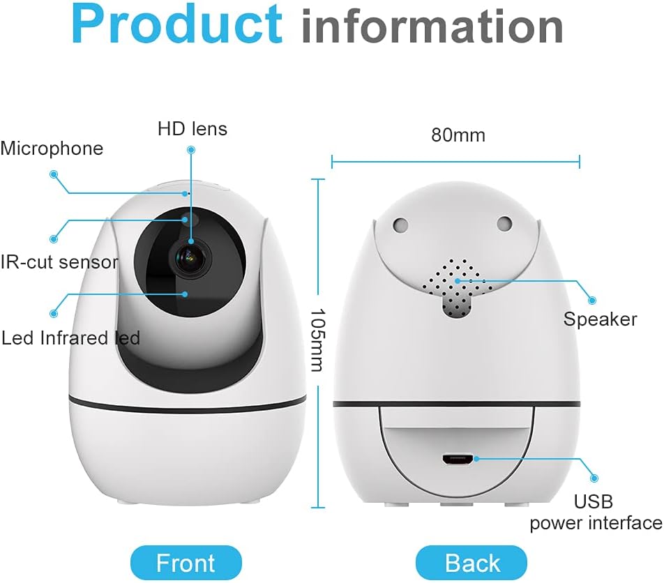 Aurretik eta atzetik view of the eLinkSmart WiFi Camera with labels for components
