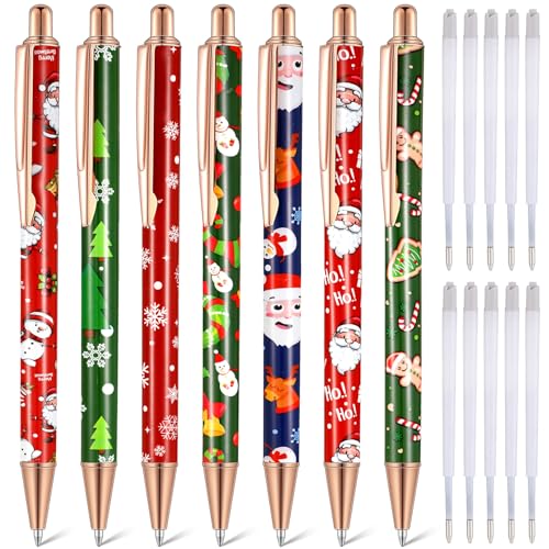 Sherr 7 Pcs Fancy Pens Sparkle Glitter for Women with10 Refills, Santa