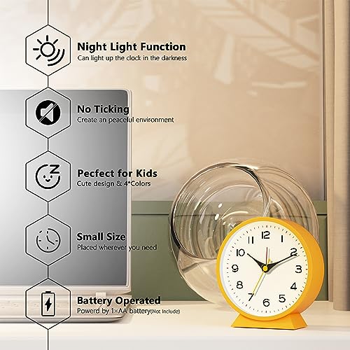 AYRELY® 4.5\" Analog Alarm Clock,Small Retro Desk Clock Battery Operated,Slient Metal Table Clock with Light for Living Room Decor,Bedroom,Bedside,Shelf (Orange)