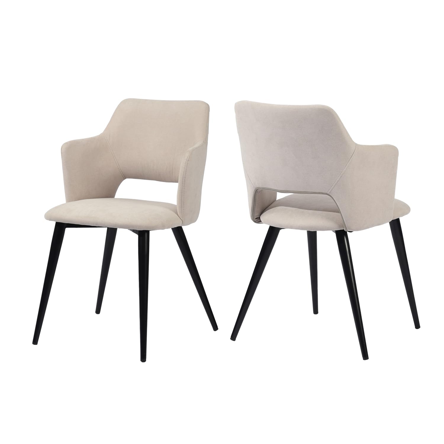 MEUBLE COSY Set di 2 Sedie da Pranzo Scandinavo Imbottito con Schienale Braccioli in Tessuto per Cucina Sala Soggiorno, Beige, 48x54.5x80cm