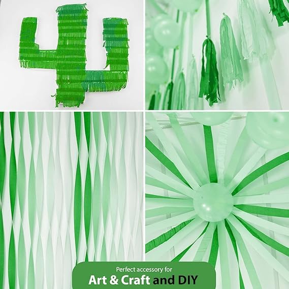 Image of 12 Green & White Crepe Paper Streamers, 984ft Pack of Party Decorations | Each roll is 82 ft long and 1.8 Inch wide ideal for Birthday Party Decor, Graduation Parties and St.Patrick's Day