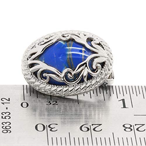 Vintage Blue Clip On Earrings Oval Ornate Scroll Rhodium Plated Women Fashion #TOP4