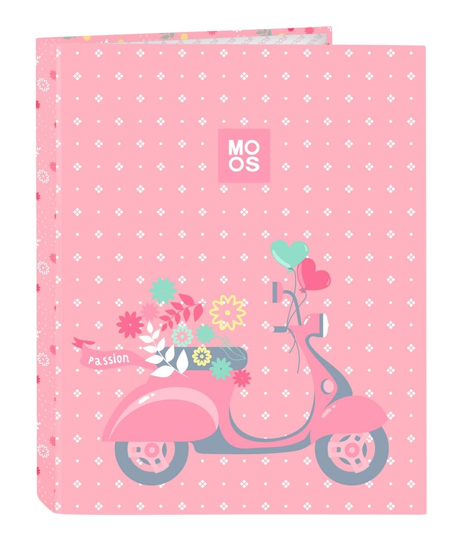 Safta MOOS Passion – Folder with 4 Rings, Ideal for Children of Different Ages, Comfortable and Versatile, Quality and Resistance, 26.5 x 33 cm, Multicoloured, M, Casual