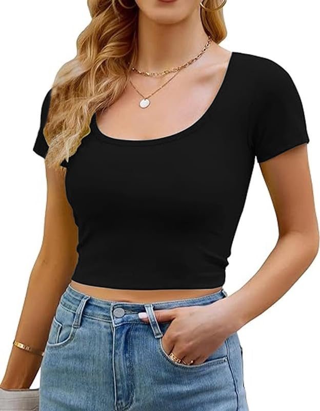 xolani Women Square Collar Short Sleeve Basic Casual Slim T-Shirts Sexy Crop Top L2664 VK-picture-43