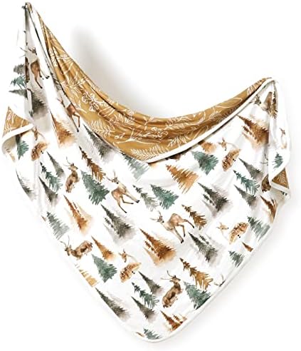 GRSSDER Baby Blankets Super Soft Jersey Knit Swaddle Blanket for Baby Girls and Boys, Double Layer Receiving Blankets 34 x 44 Inches Extra Large for Baby Show Gift, Deer and Leaves Pattern