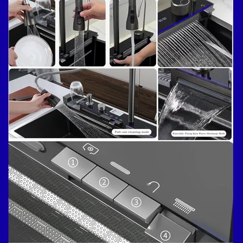 Évier de cuisine multifonction 68 cm avec cascade LED et commande de table - 4