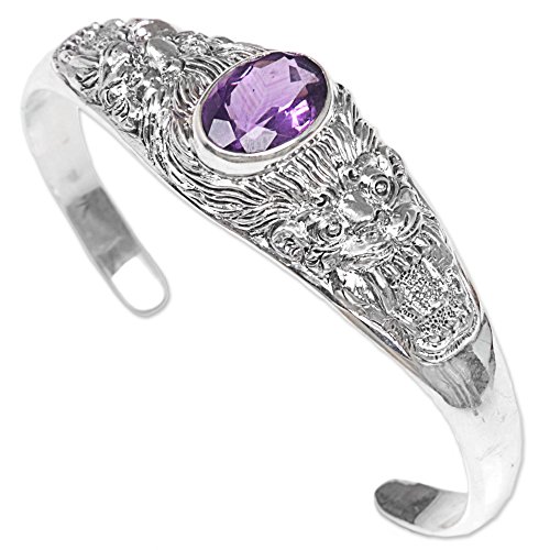Novica .925 Sterling Silver Animal Themed Cuff Bracelets 'Amethyst Tigers #TOP9