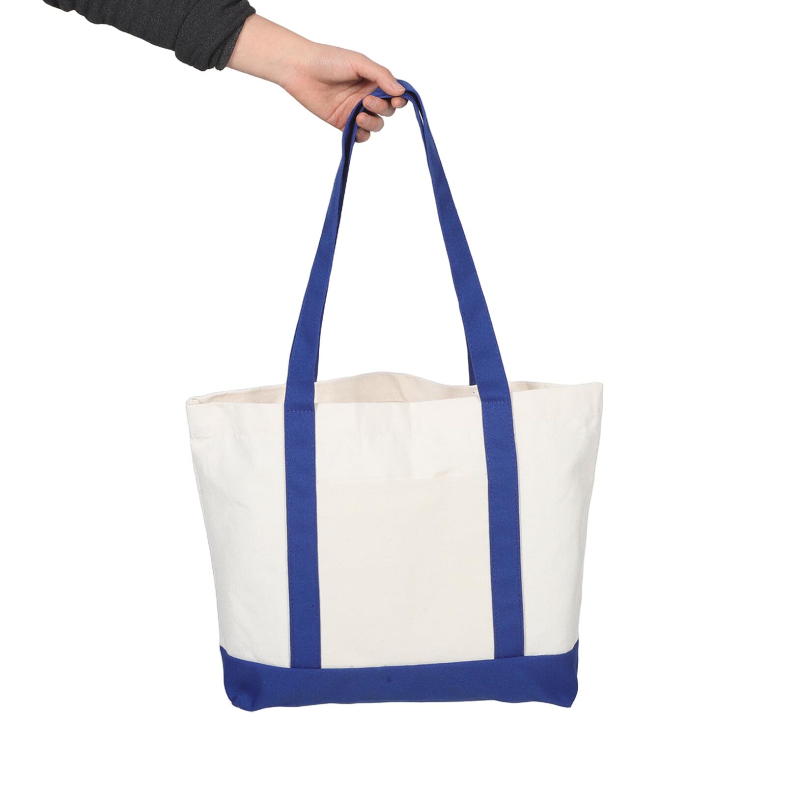 Toyvian Bolsa de Mano de Lona 2 Piezas 43x33x10 Cm Azul Marino y Negro con Bolsillo, Bolsa de Trabajo Multiusos Grande para Supermercado, Compras y Viaje Diaria