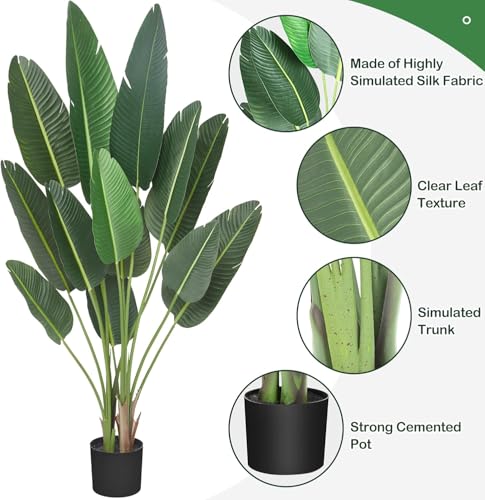 GarveeHome 72 inchs Artificial Tree Bird of Paradise Artificial Plant with 13 Trunks Fake Tree - 6 Feet Faux Plants Fake Banana Tree Plant with Pot Artificial Trees for Home Decor Indoor Outdoor