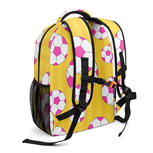 Pink Soccer Ball Yellow Stripes Personalized School Backpack Waterproof Schoolbag For Girls Boys Gift With Name #TOP1
