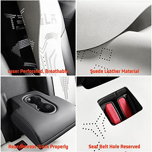Ttmiku Fit Tesla Model Y Car Seat Mat Pad Protector Covers, 3 Pieces Suede Leather Model Y Car Seat Pad For 2019, 2020, 2021, 2022, Breathable Waterproof Premium Microfiber (White) #TOP4