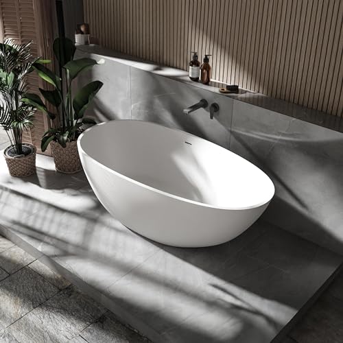 Baignoire îlot VELA en fonte minérale - couleur et taille au choix, Couleur:Blanc mat, Dimension:150 x 76 cm