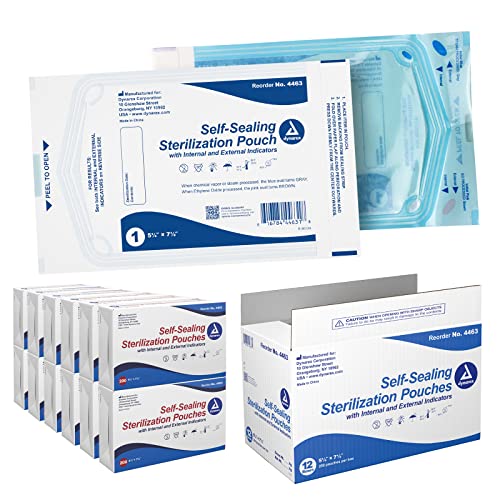 Dynarex Sterilization Pouches - Self-Sealing Autoclave Bags (5.25" x 7.5"), blue-tinted covers