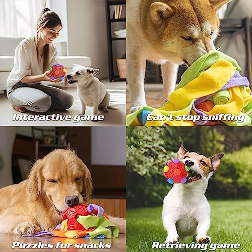 luckdoor Interactive Dog Toys Snuffle Ball Encourage Natural Foraging Skills,Slow Food Training to Relieve Boredom and Stimulating,Cloth Strip with Hidden Food Dog Puzzle Toys for Medium Small Dogs