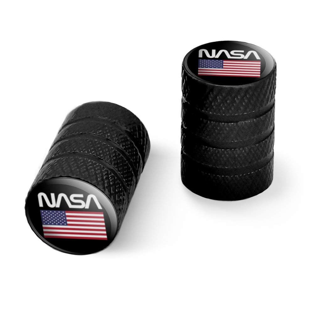 NASA Official Worm Logo United States USA Flag Motorcycle Bicycle Bike Tire Rim Wheel Aluminum Valve Stem Caps