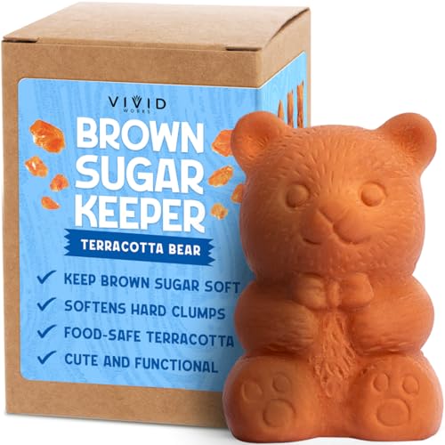 Vivid Works Brown Sugar Bear Keeper, Terracotta Sugar Saver Softener for Brown Sugar Containers,...