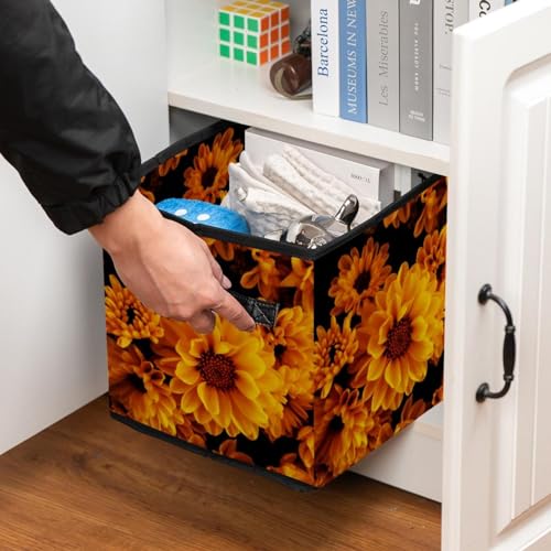 Boîte de rangement pliable cube jaune à motif chrysanthème - 7