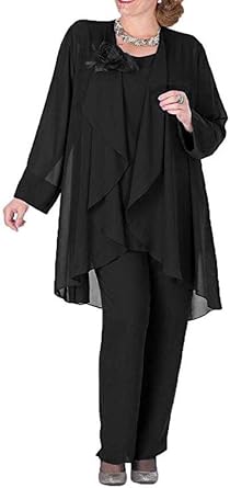 Womens Plus Size Chiffon Pants Suit 3 Pieces Dress Suit for Mother of The Bride Evening Gowns Outfit