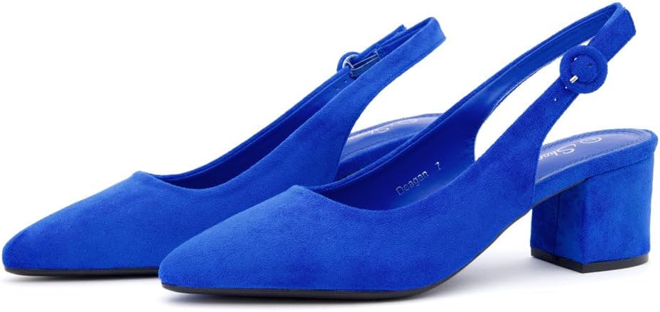 Shoe Land Pointed Toe Low Block Heels for Women – Slingback Slip-On Chunky Heeled Dress Pumps | 2.25 Inch Comfortable Business Casual Heels for Work, Office & Wedding