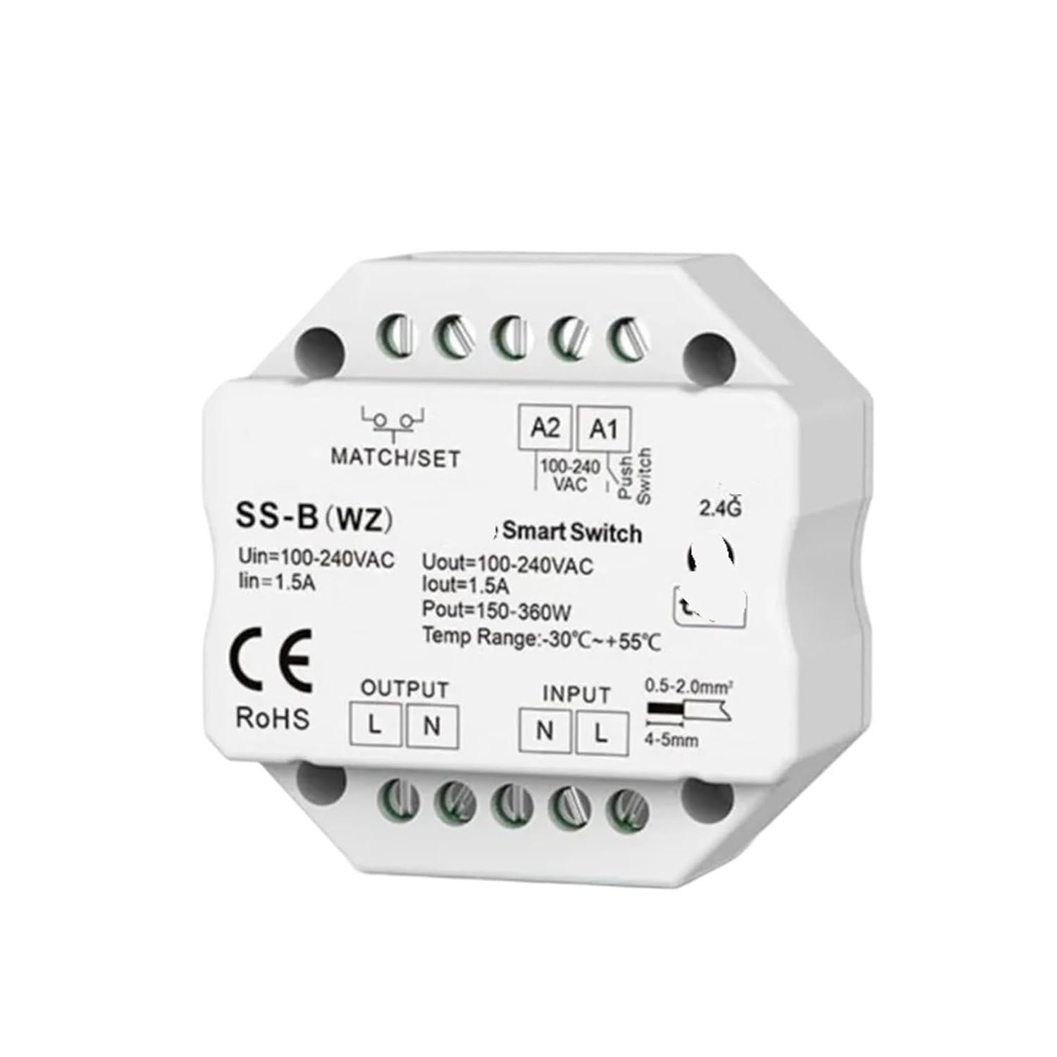 1 Pcs SS-B 1.5A Push Switch SS-B (WZ) 1CH*1.5A Push Switch SS-B (WT) Push Switch AC100-240V Smart Switch(SS-B)