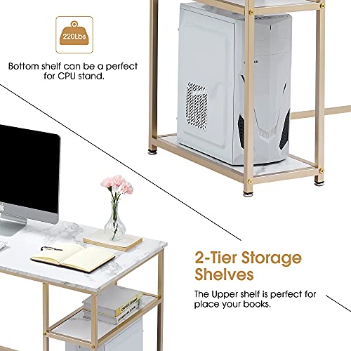 Ivinta Computer Desk With Shelves, Office Desk For Living Room,Small Desk With Storage Space, Home Office Desks, Vanity Desk With Gold Legs Pc Laptop Table (White, 55") #TOP4
