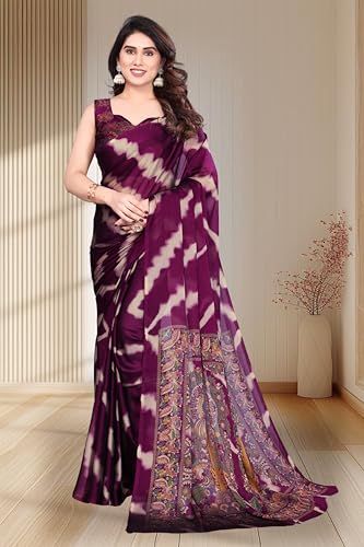 Image of SUPERLAXMI Women's Chiffon Floral Printed Saree with Blouse Piece