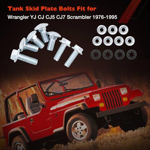 Image of ATRACYPART Gas Tank Skid Plate Bolts Compatible with Jeep Wrangler YJ CJ CJ5 CJ7 Scrambler 1976-1995 (Include Bolts & Flange Nuts & Pushnut Bolt Retainers)