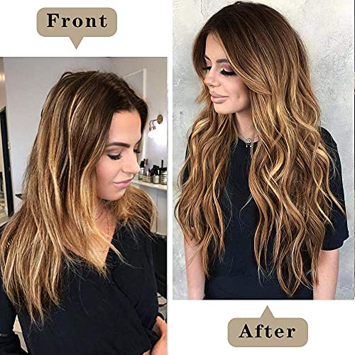 DeeThens Long Wavy Hair Extensions Clip in Hairpiece for Women 3pcs Synthetic Full Head Invisible Wavy Clip Extensions 260g(Highlight). - Thumbnail 5