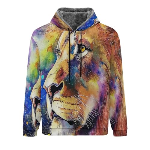 Sweat à capuche polaire de qualité supérieure et motif lion aquarelle