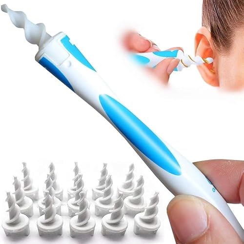 Spiral Ear Wax Removal Tool Kit, Reusable Safe Ear Cleaner with 16Pcs Soft Flexible Silicone Replacement Tips, Gentle Earwax Remover for Adults & Kids