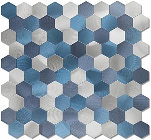 Backsplash Tile for Kitchen Peel and Stick Metal Backsplash Stainless Steel Tile Sticker Stickon Hexagon Backsplash for Kitchen Bathroom in Stainless 5 Sheets