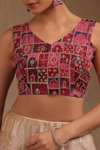 Image of Soch Womens Georgette Floral Print Padded Blouse with Zari