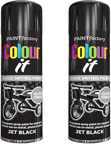MIXEL Black Gloss Spray Paint Can, Quick Drying, Aerosol Paint, Sleek And Glossy, Interior And Exterior, Durable and Weather-Resistant, 250ml, (Pack of 2)