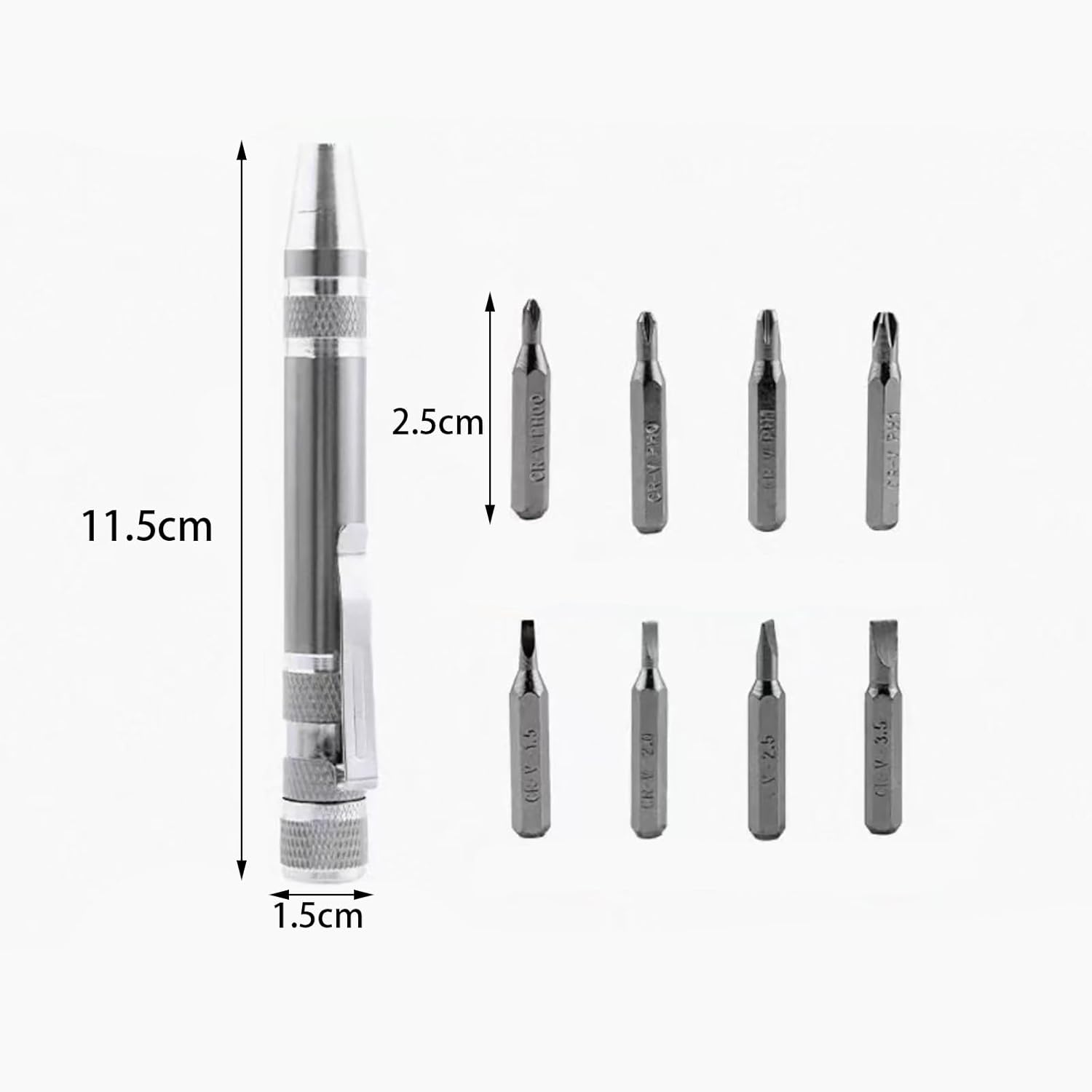 Aluminium Alloy Pen Screwdriver, Multifunctional Eight-In-One Screwdriver Set（silver）