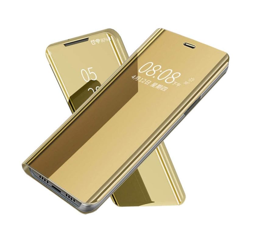 Mirror Protective Wallet Flip Cover for iPhone 16 Plus – Gold