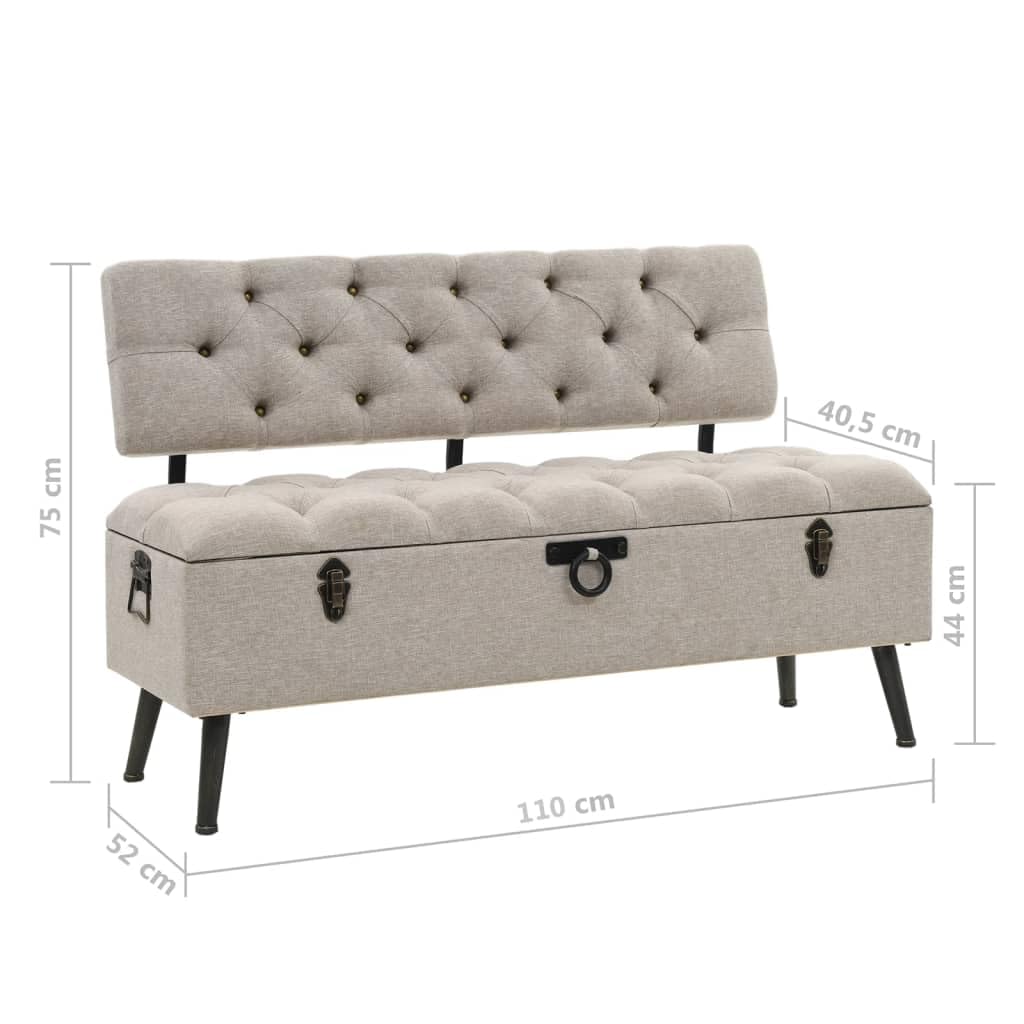 vidaXL Sitzbank mit Stauraum Rückenlehne Sitztruhe Truhenbank Bank Polsterbank Flurbank Aufbewahrungsbox Aufbewahrungsbank 110cm Creme Stoff
